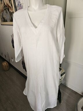 Robin Piccone Emily NWT White Cotton Gauze Lounger Caftan Beach Cover Up Med